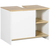 kleankin Mobile Bagno Sottolavabo con Armadietto e 2 Mensole in Legno, 77x45x60 cm, Bianco e Legno(m-1)