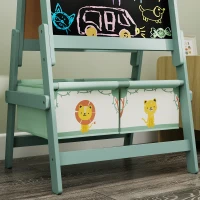 AIYAPLAY Kinder Staffelei 3 in 1 Kindertafel mit Kreidetafel, Whiteboard, Papierrolle, 2 Aufbewahrungsboxen, für 3-8 Jahre Grün(m-8)