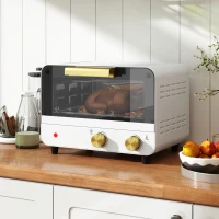 HOMCOM Small Toaster Oven, 12L Multifunction Mini Countertop Oven with Glass Door, Adjustable Temperature and Timer, White(m-10)