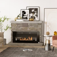 HOMCOM Cheminée bioéthanol Murale encastrable brûleur 2,8 L, environ 3,5 h de durée de combustion dim. 102L x 16l x 43H cm Couverture 25-30 m² Métal(m-9)