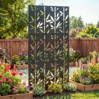 Outsunny Panneau Brise Vue décoratif Extérieur Claustra Décoratif Jardin 3 Panneaux à motif Bambou métal 92x40x192cm Noir(m-2)