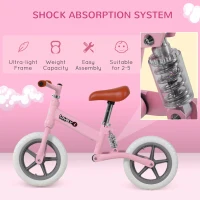 HOMCOM 12" Kids Balance Bike No Pedal Bicycle EVA Tyre Adjustable Seat Toddler Training Bike W/ Shock Absorber 2 - 5 Years Gift for Boys Girls Pink(m-4)