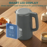 HOMCOM Electric Kettle, 1.7L Fast Boil 3kW Water Kettle with UK Strix Thermostat, LED Display, Keep Warm Function, Grey(m-8)