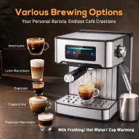 HOMCOM Espresso Machine, 20-Bar Cappuccino Coffee Maker with Frother Wand, 1.6L Tank, Single/Double/Manual Shot, LED Touch(m-5)