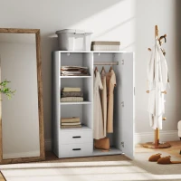 HOMCOM Armadio Moderno con 2 Cassetti, Ripiani Aperti e Vano Appendiabiti, 80x50x124 cm, Bianco(m-9)