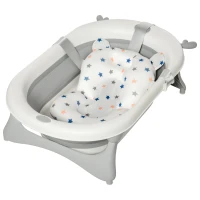 HOMCOM Bañera Plegable para Bebé Recién Nacido hasta 3 Años 81,5x50,5x23,5 cm con Tapón Termosensible Cojín Gris(m-11)
