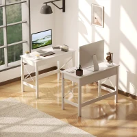 HOMCOM Scrivania porta PC dal Design Moderno e Minimal, in Legno e Acciaio, 105x50x76 cm, Bianco(m-6)