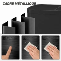 HOMCOM Poubelle de cuisine à double compartiment 2 x 30L avec pédale en acier inoxydable, couvercle à fermeture douce, noir(m-7)