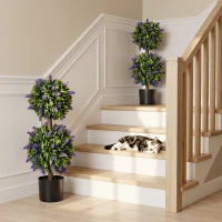 HOMCOM Set of 2 Artificial Plants, Lavender Flowers Ball Trees with Pot, for Home Indoor Outdoor Decor, 70cm(m-7)