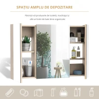 Kleankin Dulap Baie Perete – Stejar, 3 Usi cu Oglinda, 90×60 cm(m-5)