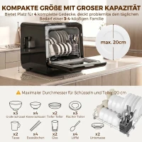 HOMCOM Tischgeschirrspüler, mit integriertem 6-Liter-Wassertank, 5 Programmen, 4 Gedecke, LED-Display Schwarz(m-4)