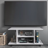 HOMCOM TV-Schrank Fernsehschrank Fernsehtisch Couchtisch TV Lowboard mit offenen Ablageflächen und 4 Rollen TV-Bank bis zu 42 Zoll Spanplatte Weiß 80 x 40 x 40 cm(m-10)