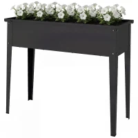 Outsunny Potager sur Pieds en Métal, Jardinière Surélevée 80L avec bords arrondis, Trou de Drainage, 100 x 40 x 80 cm, Noir(m-12)