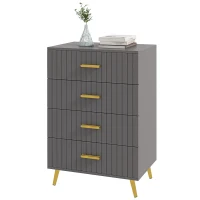 HOMCOM Commode 4 tiroirs meuble de rangement chambre avec pieds en aluminium doré, 60L x 40l x 90H cm, gris(m-12)