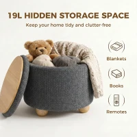 HOMCOM Storage Sitting Bench with Lid, Round Storage Ottoman with Rubberwood Legs, Dark Grey(m-5)