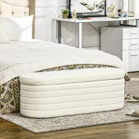 HOMCOM Panca Fondo Letto in Tessuto Teddy con Vano Contenitore per Ingresso e Camera, 116x41x40.5cm, Crema(m-7)