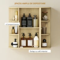 HOMCOM Dulap de baie cu oglindă Dulap de perete cu rafturi deschise 66x17x63 cm Natural(m-4)