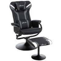 Vinsetto Reclining Chair and Stool Set, Recliner Chair with Headrest, Gaming Chair with Lumbar Support, Pedestal Base for Home Office, Grey(m-1)