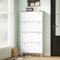 HOMCOM Scarpiera Slim con 4 Cassetti Ribaltabili e Ripiani Regolabili per 24-32 Scarpe, 80x23.5x157 cm, Bianco(m-8)