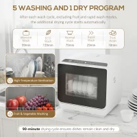 HOMCOM 6L Five-Mode Tabletop Dishwasher - White(m-5)