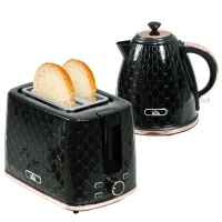 HOMCOM 1.7L 3000W Fast Boil Kettle & 2 Slice Toaster Set, Kettle and Toaster Set with Auto Shut Off, Browning Controls, Black(m-11)