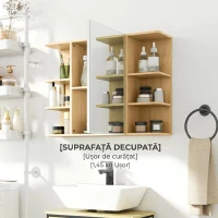 HOMCOM Dulap de Baie cu Oglindă cu 2 Rafturi și 6 Compartimente Deschise, 80x20x59 cm, Lemn(m-8)