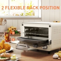 HOMCOM Mini Oven, Small Toaster Oven with Glass Door, Adjustable Temperature and Timer, Accessory Included, 750W, Cream White(m-5)