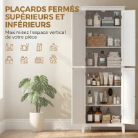 HOMCOM Meuble de Salle de Bain, Meuble de Rangement, Colonne Salle de Bain avec 4 Portes et Étagères Réglables, Blanc(m-4)