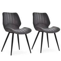HOMCOM Dining Chairs Set of 2, PU Leather Upholstered Kitchen Chairs with Backs, Moulded Padded Seats and Steel Frame for Dining Room, Grey(m-1)