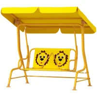 AIYAPLAY Dondolo per Bambini da Esterno a 2 Posti con Tettuccio Regolabile e Cinture di Sicurezza, 112x75x120 cm, Giallo(m-11)
