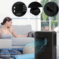 HOMCOM Condizionatore Portatile 950W con 5 Modalità e 3 Velocità, in Plastica ABS e Acciaio, 33x28x70.4 cm, Nero(m-8)