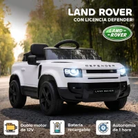 AIYAPLAY Coche Eléctrico SUV para Niños Land Rover Defender 12 V Mando a Distancia Suspensión Arranque Suave 2,7-4,5 km/h Blanco(m-4)