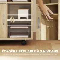 HOMCOM Support d'imprimante organiseur bureau caisson placard porte 3 niches + grand plateau panneaux particules bois naturel(m-5)