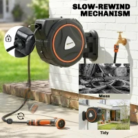 Outsunny 28+2m Retractable Hose Reel Wall Mounted with Auto Retraction, Self-Locking, Slow Return System, 12-Pattern Nozzles(m-5)