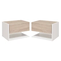 HOMCOM Set 2 Comodini Sospesi a Parete con Cassetto e Mensola Bianco e Rovere(m-1)