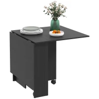 HOMCOM Masă pliabilă compactă cu 2 extensii pentru 6 persoane, cu rafturi și roți, negru(m-10)
