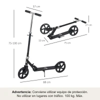 HOMCOM Patinete Plegable para Niños de 7-14 Años Scooter Infantil Manillar Ajustable en Altura de 4 Niveles con Freno 88x37x75-100 cm Negro(m-3)