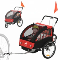 HOMCOM Remorque vélo enfant 2 en 1 avec ceinture de sécurité 5 points, réflecteurs, drapeau et rideau coupe-vent, rouge(m-11)