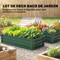 Outsunny Lot de 2 Carrés Potagers de Jardin Rectangulaires, Tôle d'Acier Ondulée, 120 x 60 x 30,5 cm, Vert Foncé(m-4)
