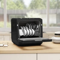 HOMCOM Table Top Dishwasher with Built-in 6L Water Tank, Mini Countertop Dishwasher with 6 Programs, 4 Place Settings, Black(m-10)