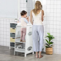 HOMCOM Torre de Aprendizaje para Niños con Pedal Altura Ajustable en 3 Posiciones y Barra de Seguridad 40x50x90 cm Gris(m-2)