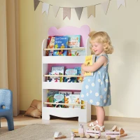 AIYAPLAY Libreria per Bambini con 3 Ripiani a Forma di Orsetto con Barriere Frontali, 55x15x110 cm, Rosa(m-2)