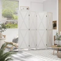 HOMCOM Paravent intérieur 4 Panneaux Style campagnard Chic - séparateur de pièce avec croisillons - Bois de Paulownia Blanc(m-2)