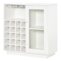 HOMCOM Mobiletto Portabottiglie Vini con Porta Calici e Armadietto, Capacità 20 Bottiglie, 80x36x85 cm, Bianco(m-11)