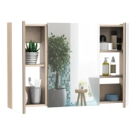 Kleankin Dulap Baie Perete – Stejar, 3 Usi cu Oglinda, 90×60 cm(m-14)