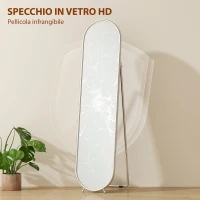 HOMCOM Specchio a Figura Intera da Terra con Supporto Pieghevole, Vetro e Metallo, 40x4x160 cm, Argento(m-4)