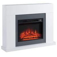 HOMCOM Elektrokamin mit Heizung, elektrischer Kamin mit LED Flammeneffekt und 3 Helligkeiten 2000W Dekokamin mit Einstellbarer Thermostat elektrisch Kaminfeuer mit Fernbedienung Weiß(m-1)