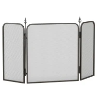 HOMCOM Funkenschutz für Kamine, klappbar, Metall, 96 x 1,3 x 56 cm, Schwarz(m-11)