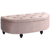 HOMCOM Semi-Circle Ottoman Storage Bench, Bed End Bench, Tufted Upholstered Window Seat Footrest Stool with Rubberwood Legs for Bedroom & Entryway, 120 x 46 x 42 cm, Pink(m-1)