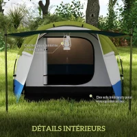 Outsunny Tente de camping tente tunnel 2-3 per. avec porche légère ventilée étanche 2000 mm 3 portes sac de transport inclus(m-6)